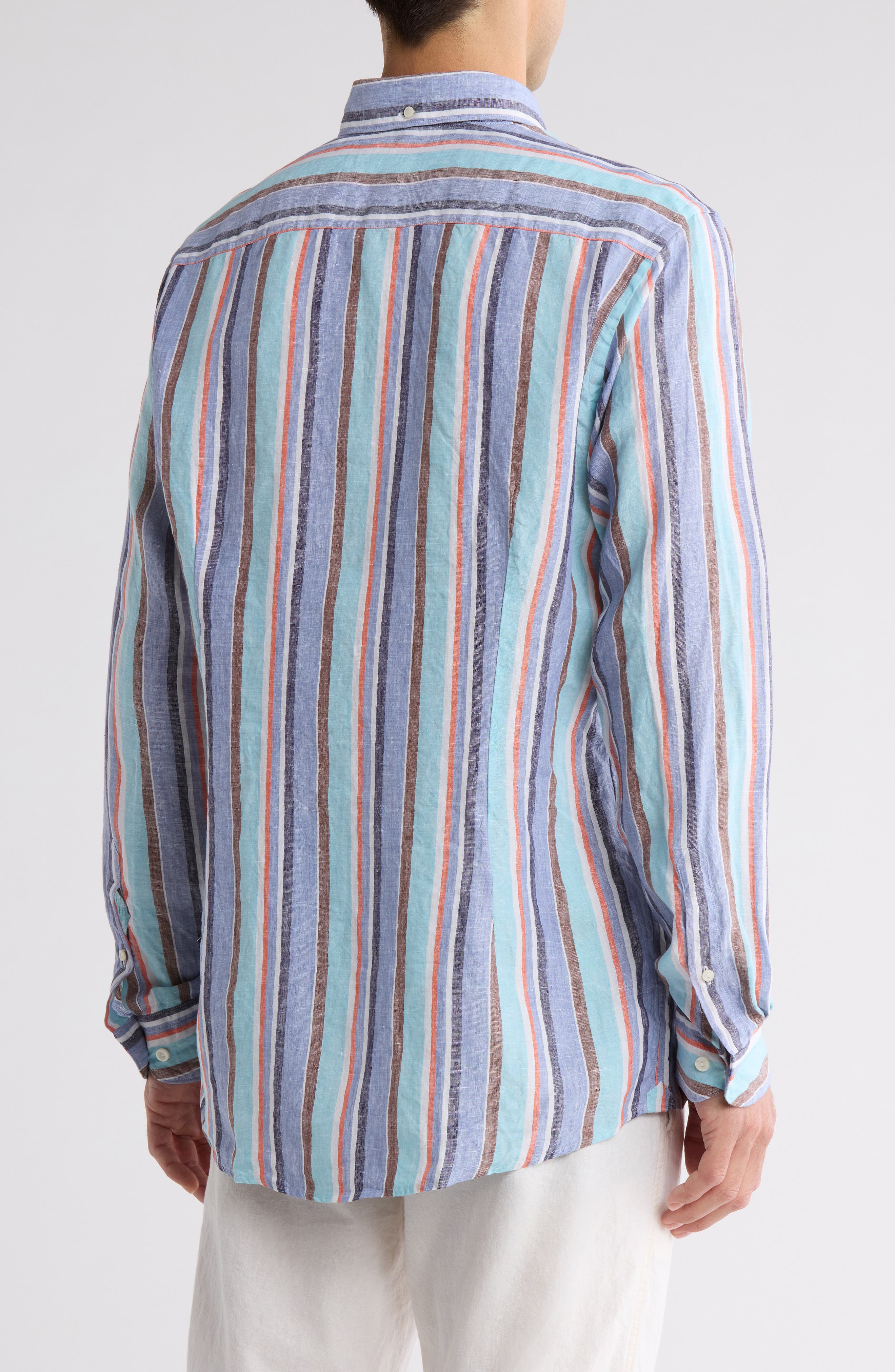 Eton Contemporary Fit Stripe Linen Button-Down Shirt (Men) | Nordstromrack