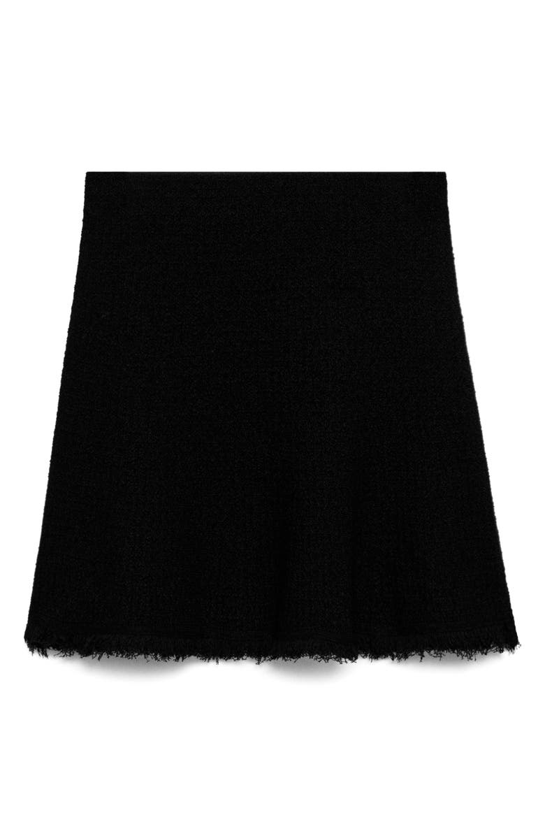MANGO Fray Hem Tweed Miniskirt, Alternate, color, Black
