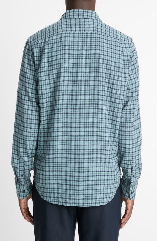 Vince Plaid Classic Fit Linen Blend Button-up Shirt In Lagoon/magic Night