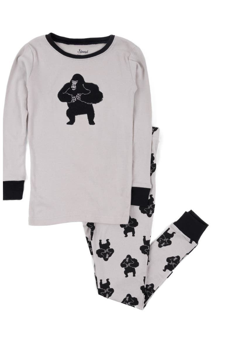 Cotton Two-Piece Printed Pajamas, Animals & Characters, Alternate, color, GREY