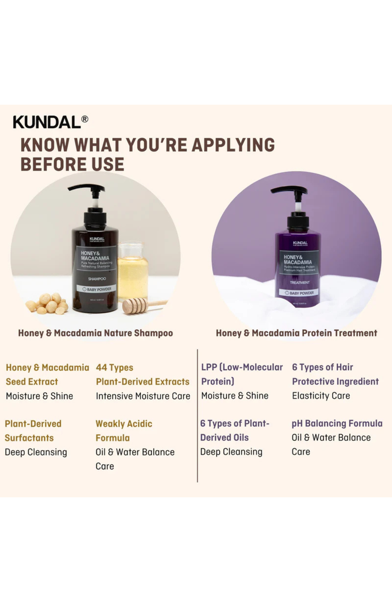 KUNDAL Honey & Macadamia Nature Shampoo & Protein Treatment Duo Pack - White Musk, Alternate, color, Brown And Purple