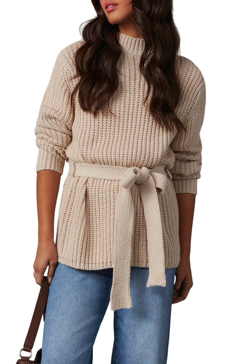 Wixson Rib Belted Mock Neck Sweater, Main, color, ECRU