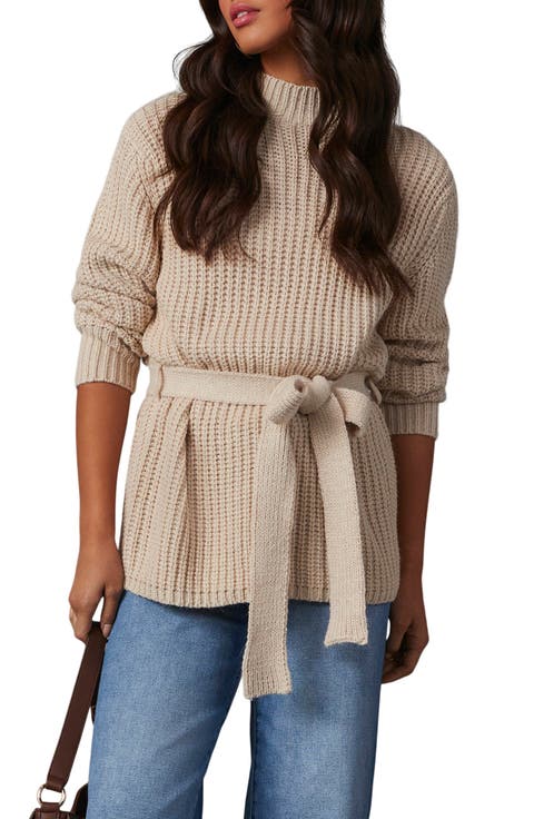 Wixson Rib Belted Mock Neck Sweater