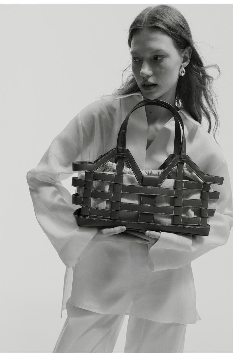 H&M Large drawstring-detail tote bag, Alternate, color, Brown/Light Beige