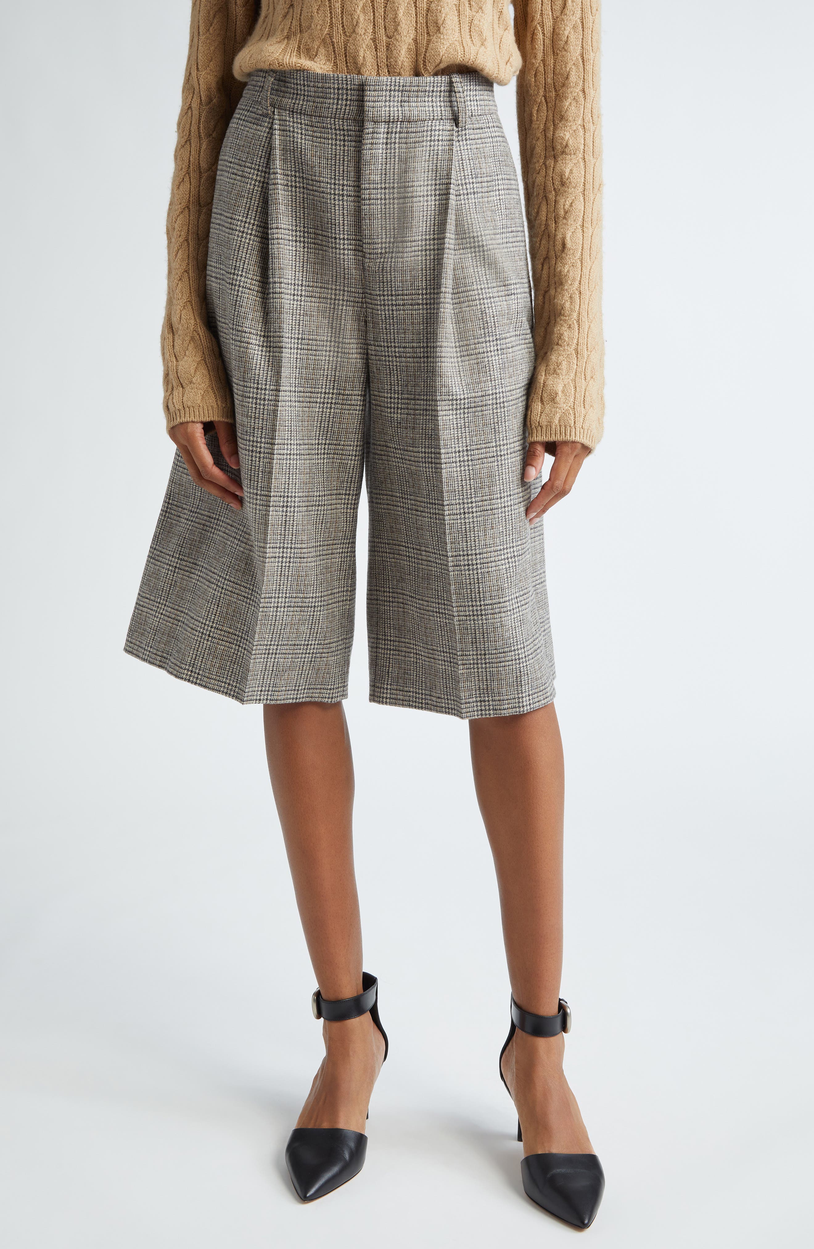 Vince Plaid High Waist Wide Leg Shorts