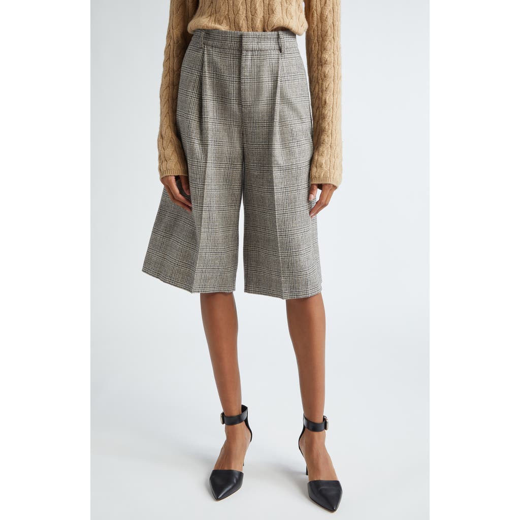 Vince Plaid High Waist Wide Leg Shorts In Heritage Grey