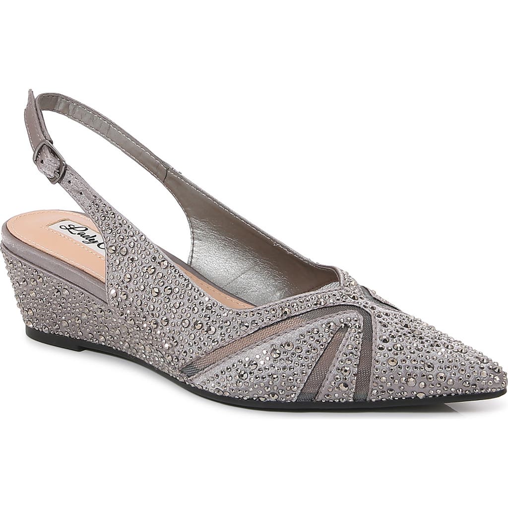 Lady Couture Mesh Rhinestone Slingback Wedge Heel Pump In Gray