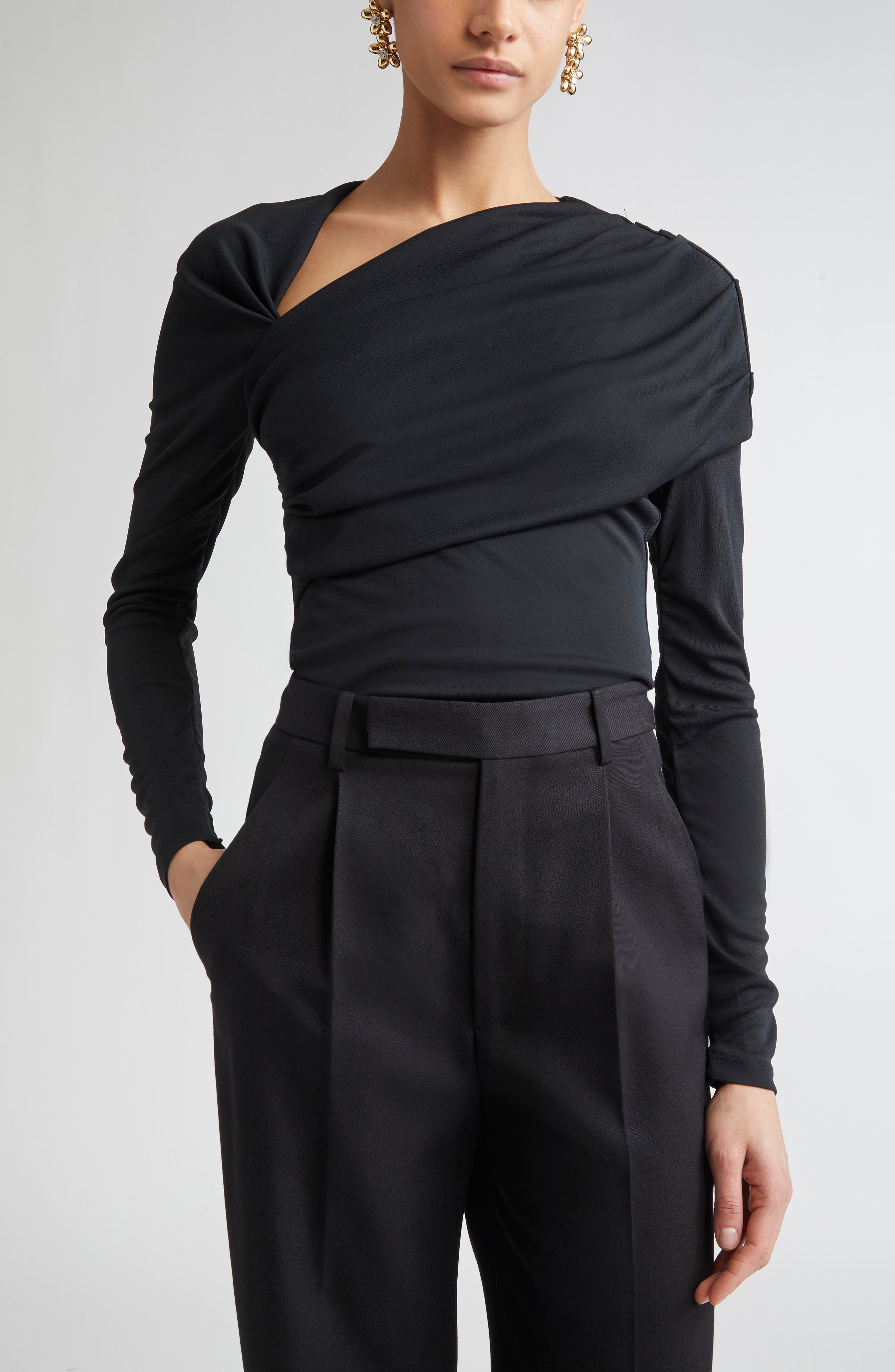 Draped Long Sleeve Jersey Top