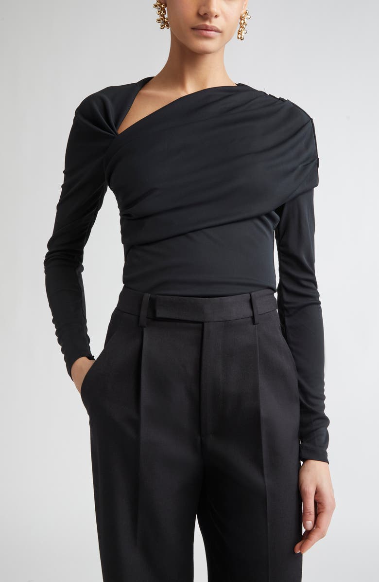 Carolina Herrera Draped Long Sleeve Jersey Top, Main, color, 