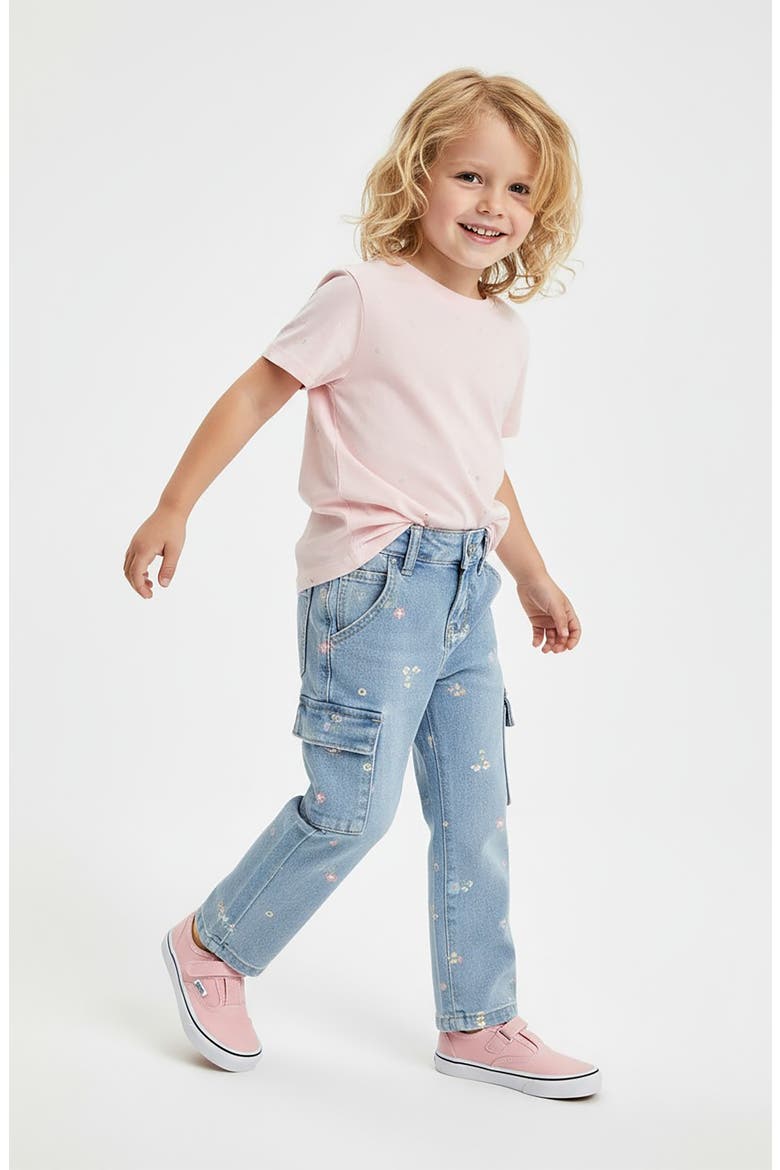 Kids' Floral Cargo Pants, Alternate, color, BLEACH WASH 130