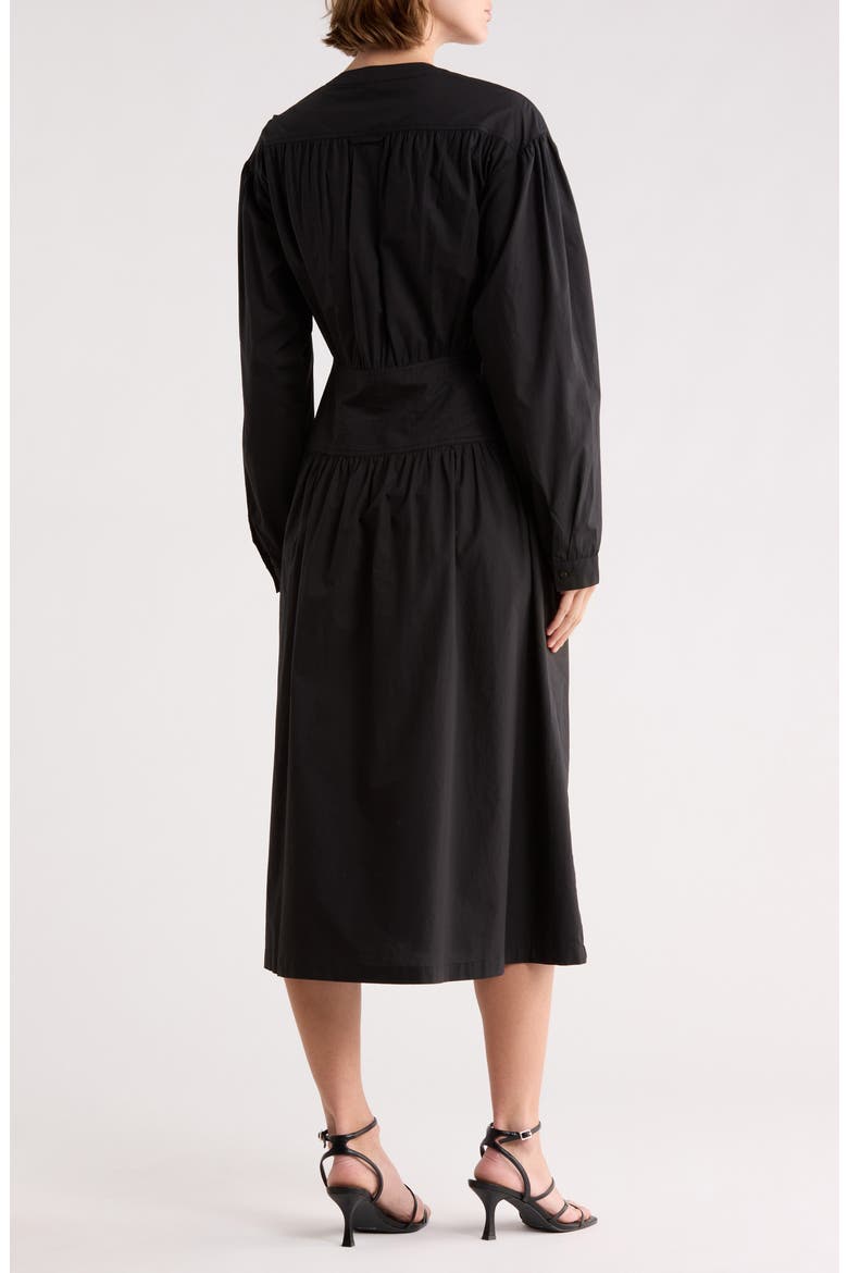 Long Sleeve Button Front Cotton Dress, Alternate, color, BLACK
