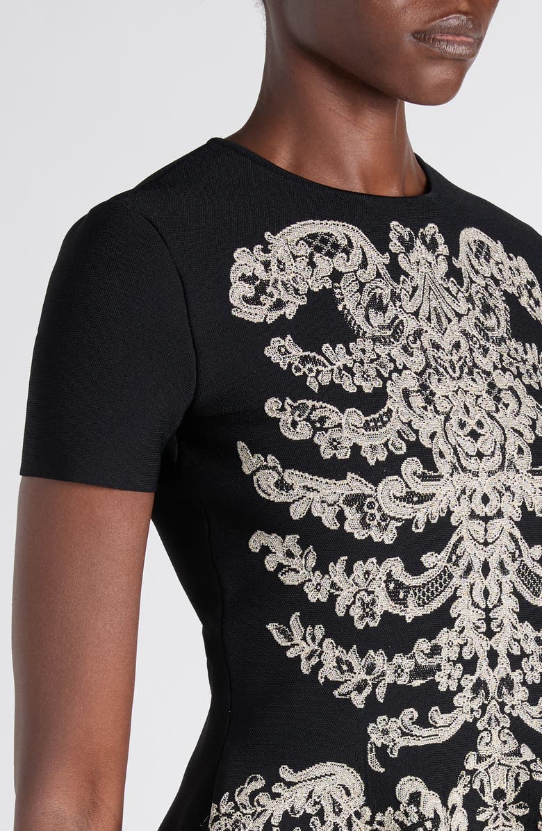 McQueen Ribcage Jacquard Peplum Top, Alternate, color, Black