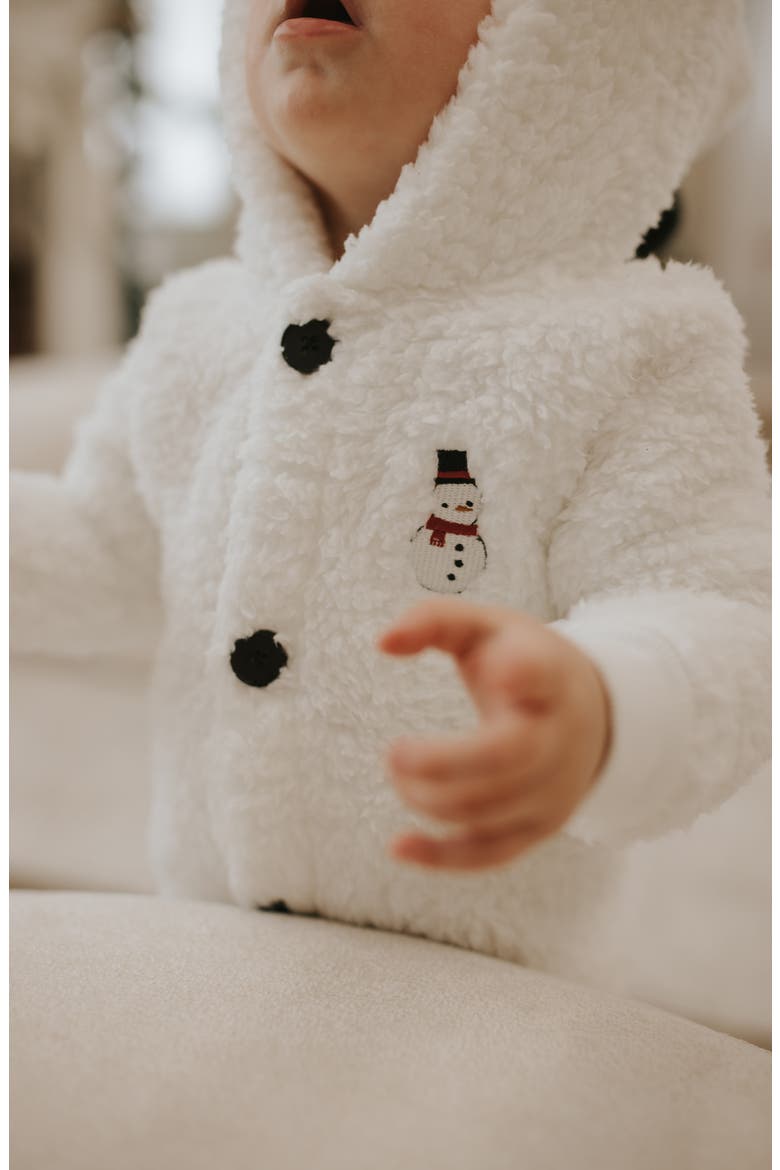 Snowman Hooded Fleece Jumpsuit, Alternate, color, OFF WHITE