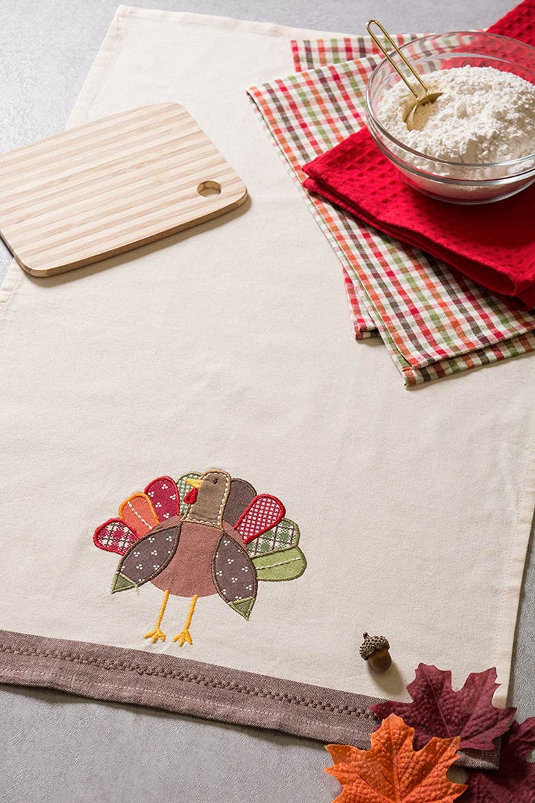 Fall Turkey Embroidered Assorted Dishtowel Set/3, Alternate, color, Fall Turkey