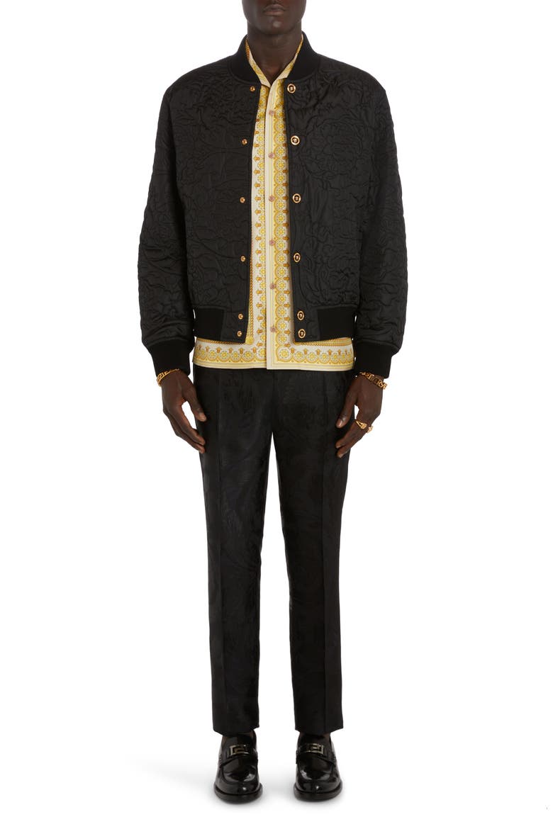 Men's Barocco Print Silk Button-Up Shirt, Alternate, color, CHAMPAGNE