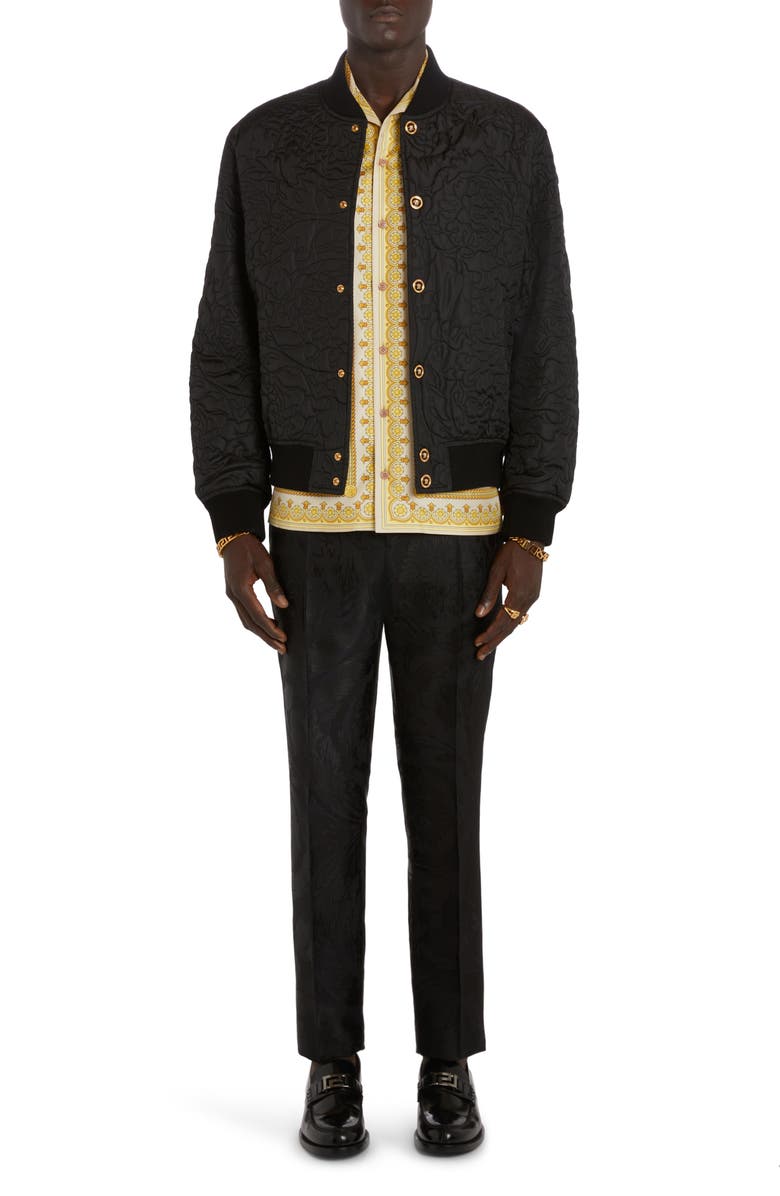Versace Barocco Quilted Nylon Bomber Jacket, Alternate, color,