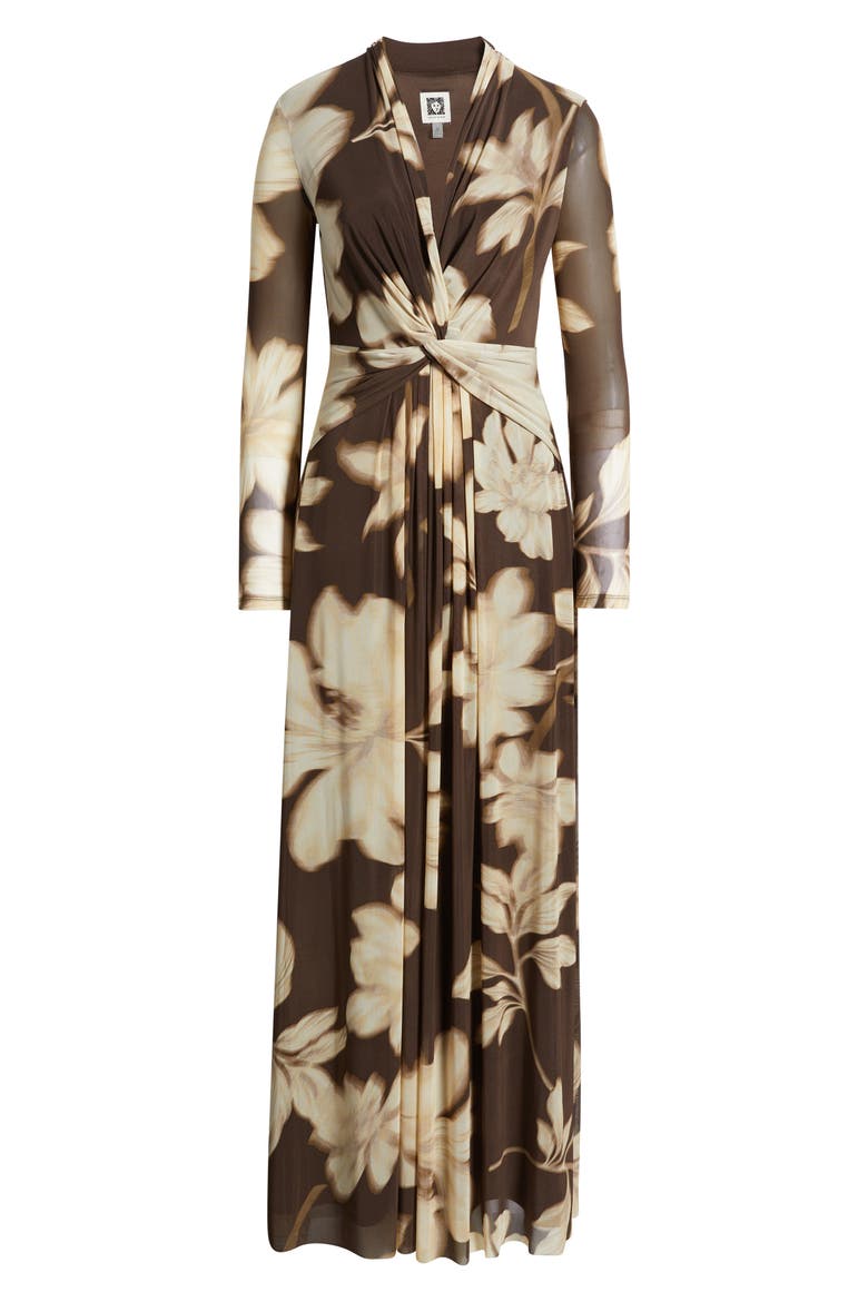 Floral Print Long Sleeve Maxi Dress, Alternate, color, MOLASSES MULTI
