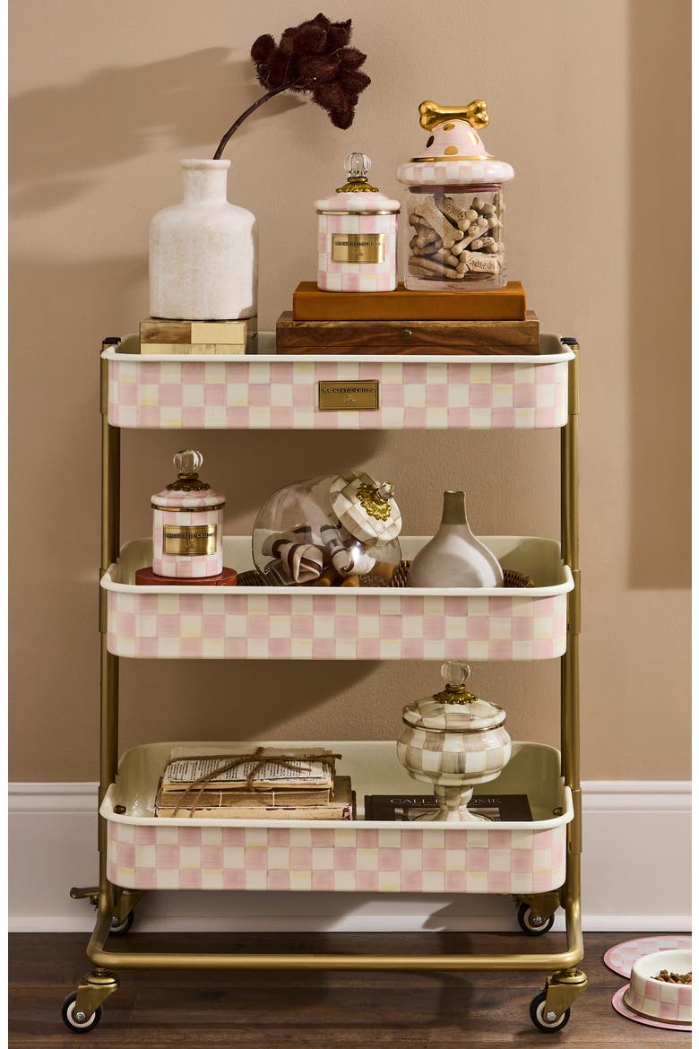 Rosy Check 3-Tier Kitchen Cart, Alternate, color, ROSY
