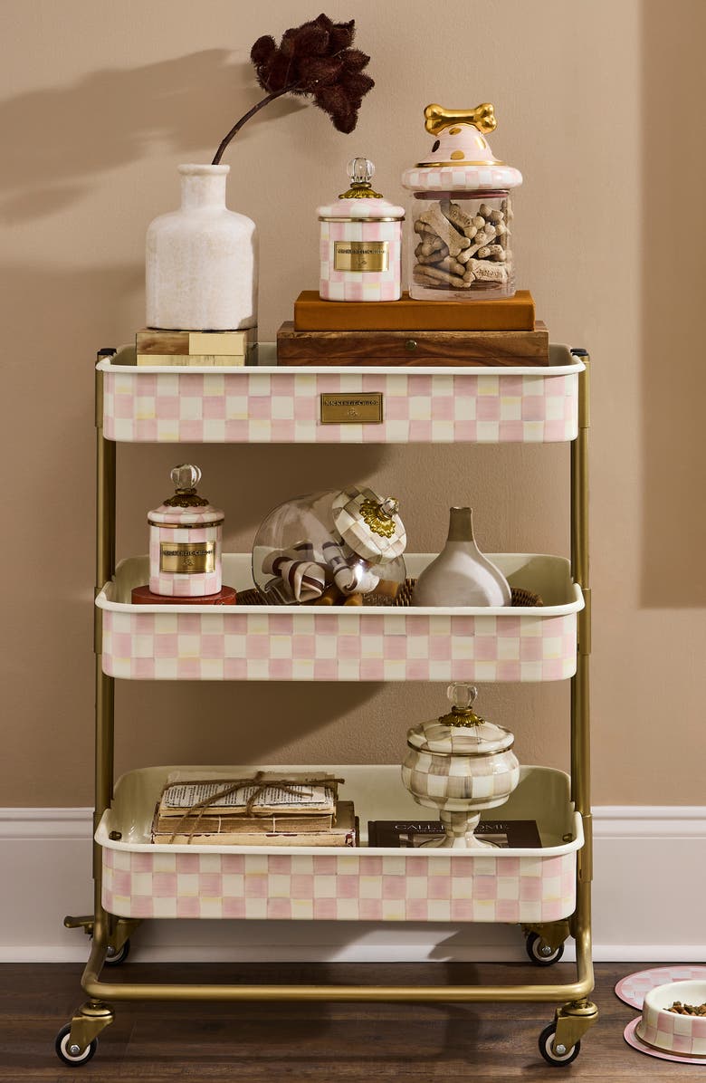 MACKENZIE CHILDS Rosy Check 3-Tier Kitchen Cart, Alternate, color, Rosy
