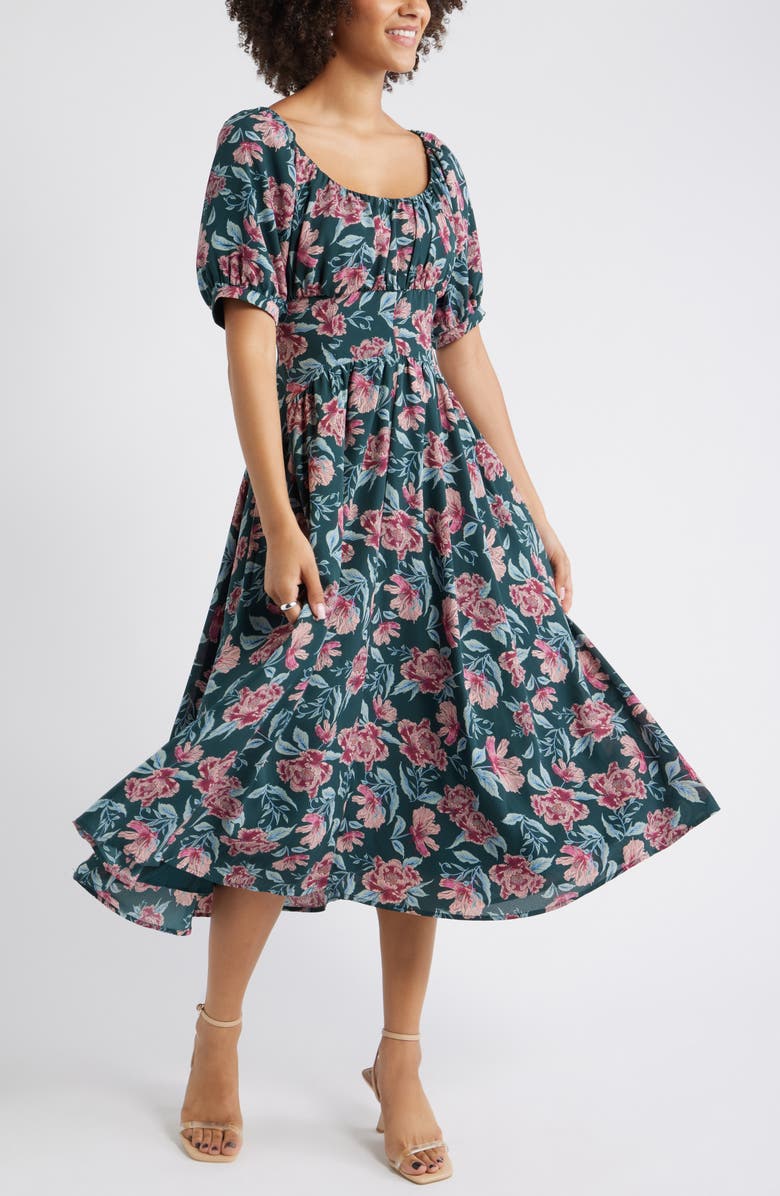 Chelsea28 Floral Fit & Flare Midi Dress, Alternate, color, Green Frannie Floral