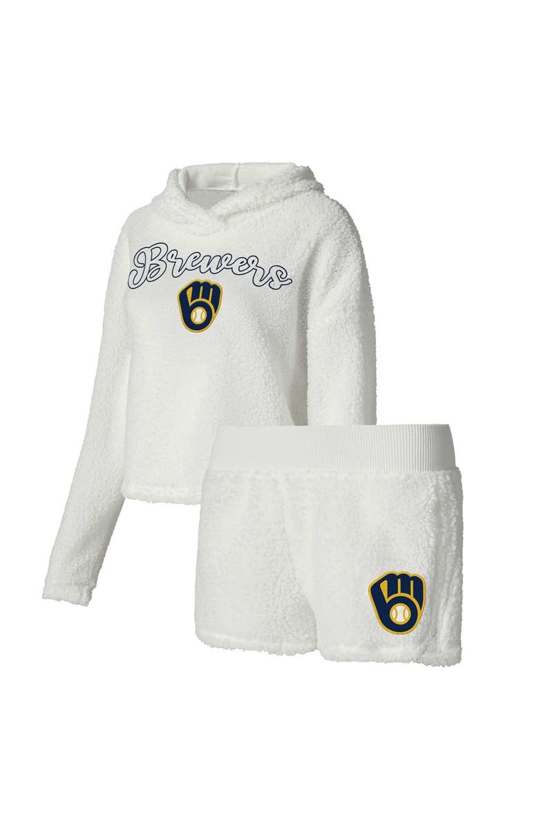 CONCEPTS SPORT Women's Concepts Sport Cream Milwaukee Brewers Fluffy Hoodie Top & Shorts Sleep Set, Main, color, Cream