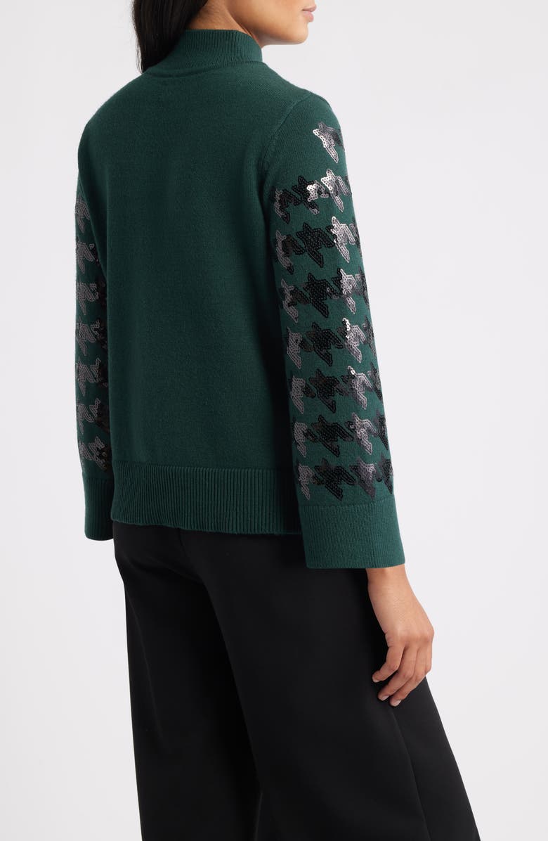 Anne Klein Sequin Houndstooth Mock Neck Sweater, Alternate, color, Pine Forest