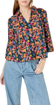 English Factory Floral Cotton Popover Shirt