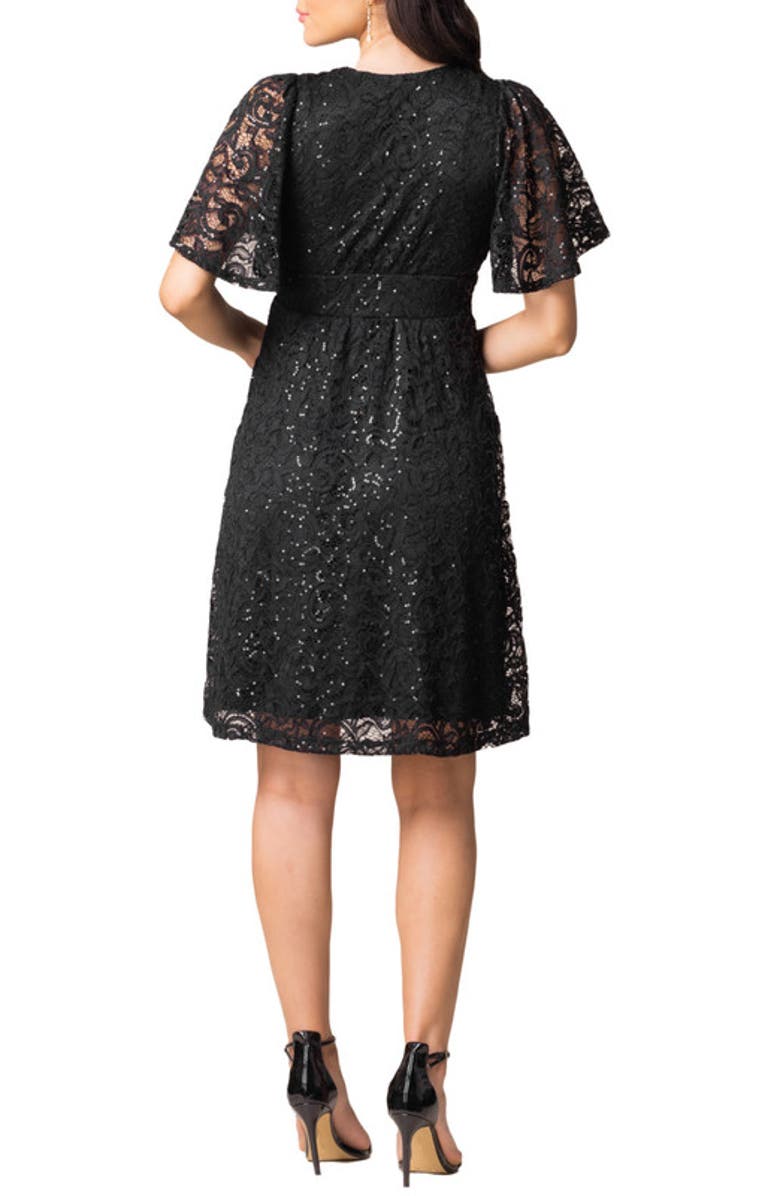 Kiyonna Starry Sequin Lace Cocktail Dress, Alternate, color, Onyx
