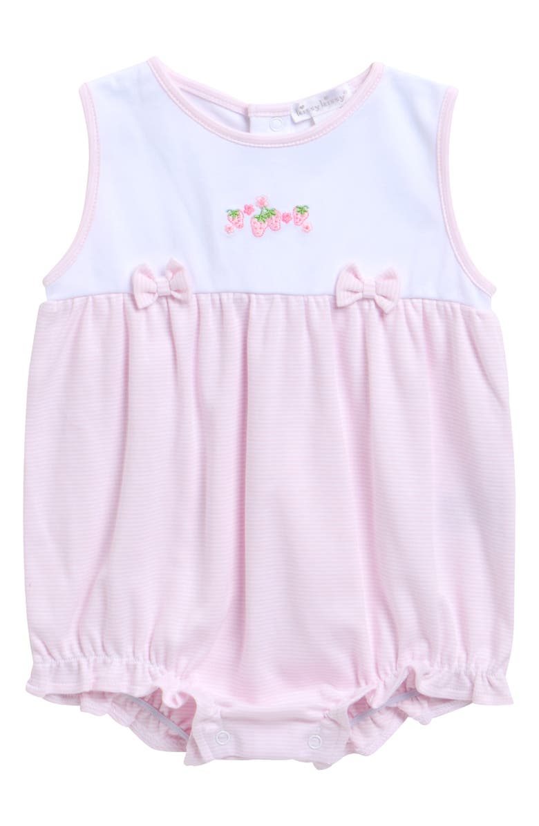 Kissy Kissy Strawberry Embroidered Pima Cotton Bubble Romper, Main, color, Pink