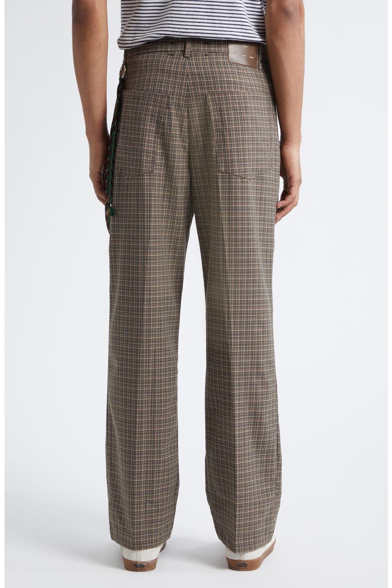 Plaid Pleated Lanyard Detail Pants, Alternate, color, BROWN