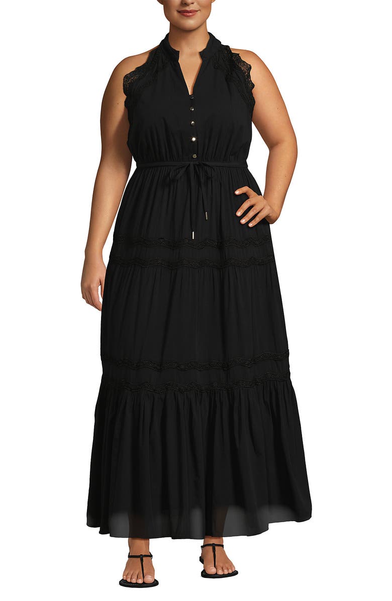 Lands' End Cotton Voile Halter Tiered Maxi Dress, Main, color,