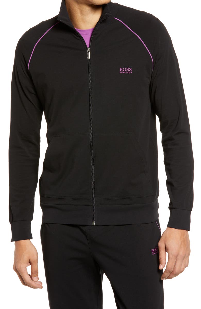 BOSS HUGO BOSS Zip Front Stretch Cotton Sweatshirt, Alternate, color, 