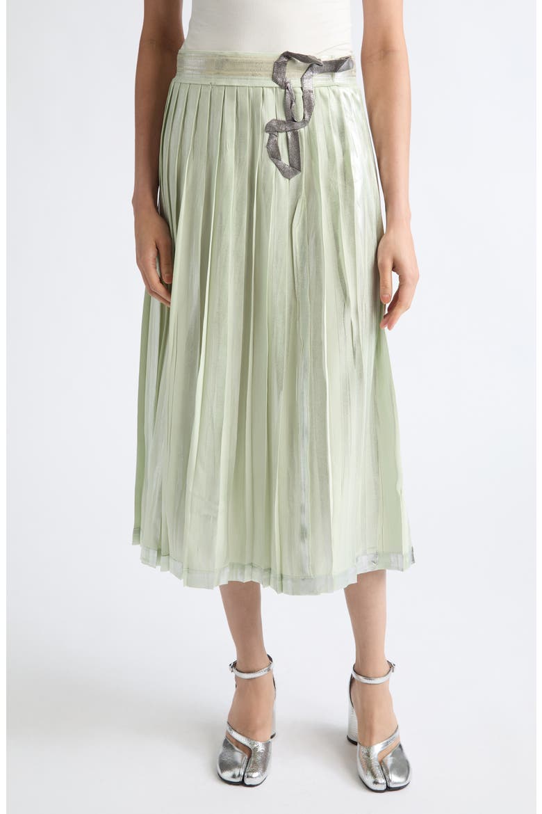 Pleated Metallic Midi Skirt, Main, color, ALOE/ SILVER