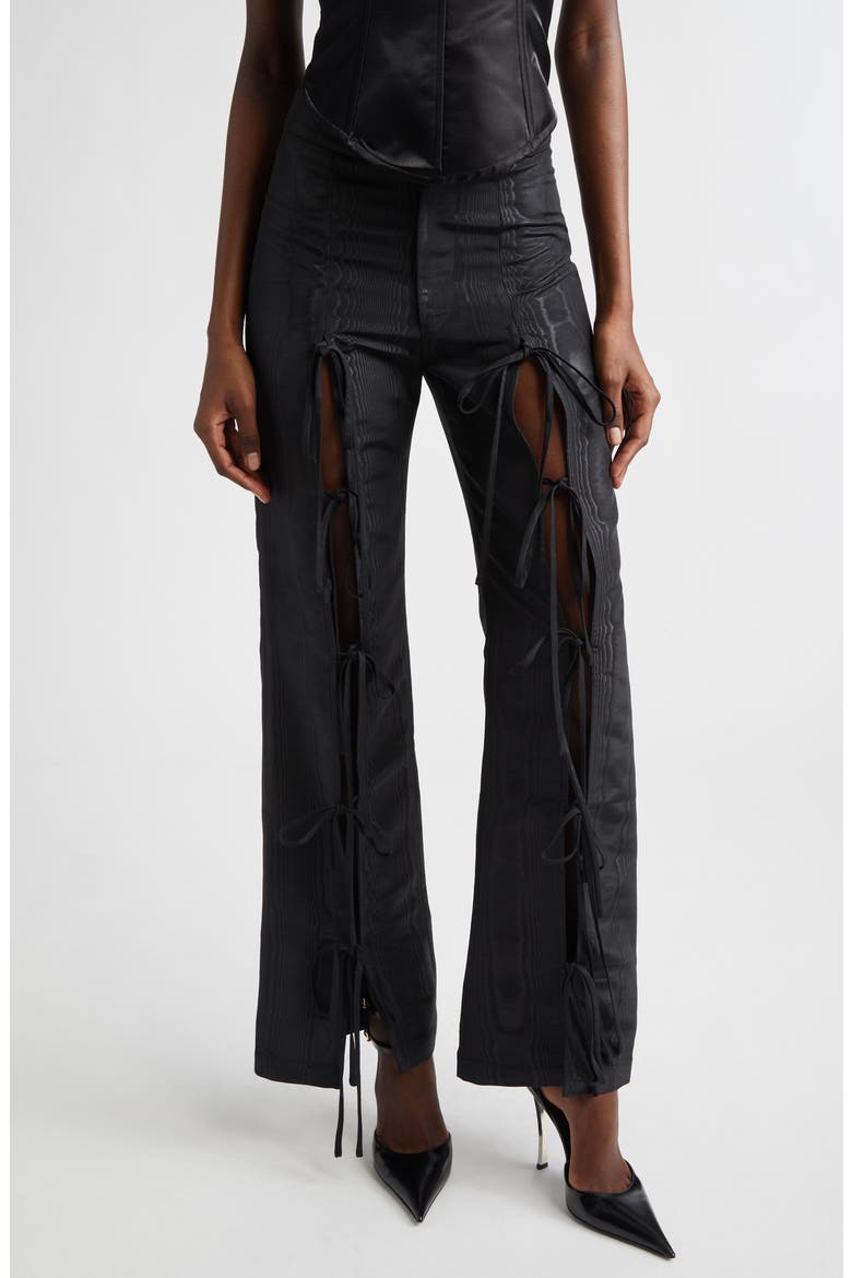 Colton Moiré Tie Leg Flare Pants, Main, color, BLACK