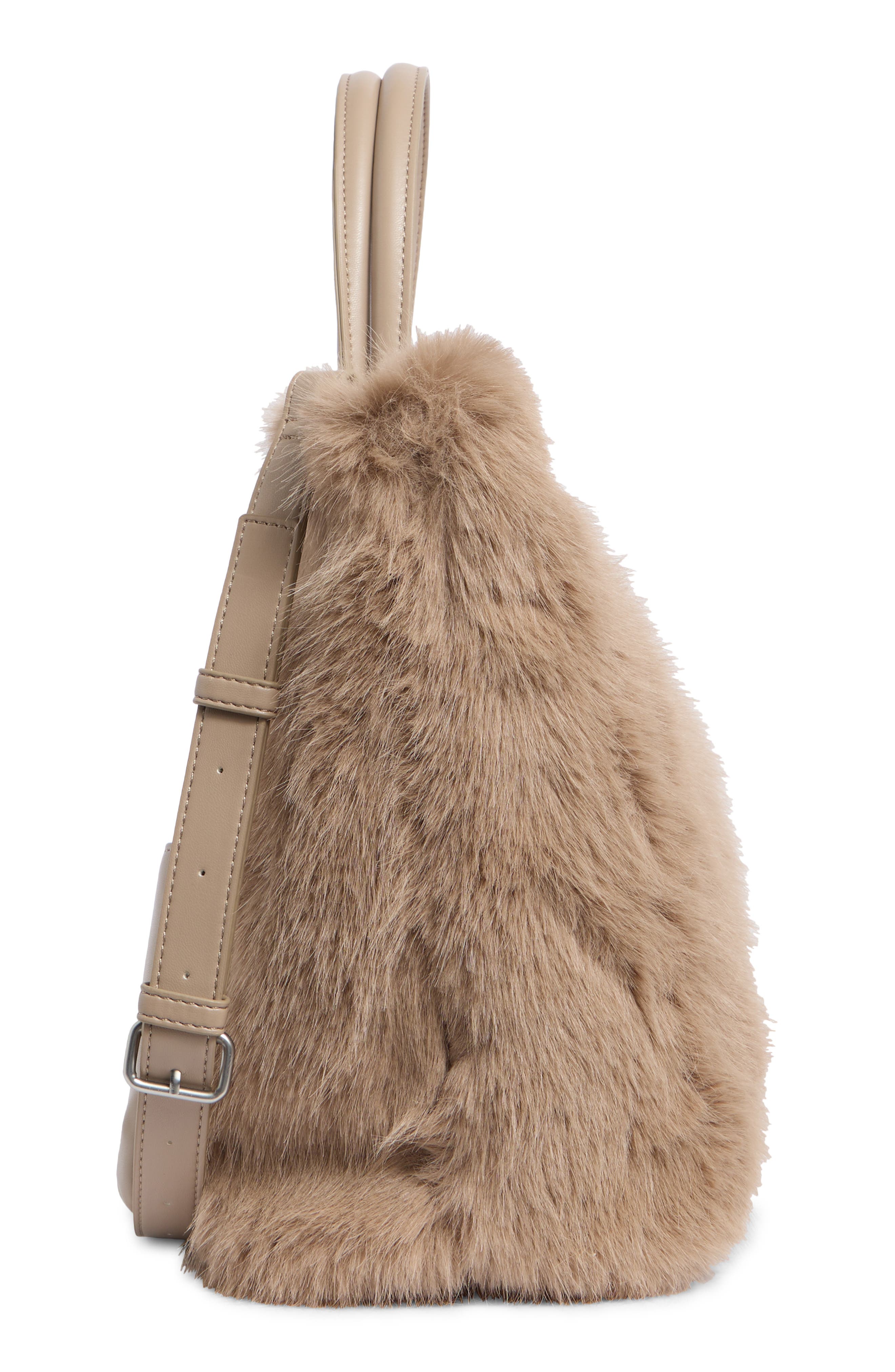 BCBG Faux Fur Tote Bag with Pouch, Alternate, color, Taupe