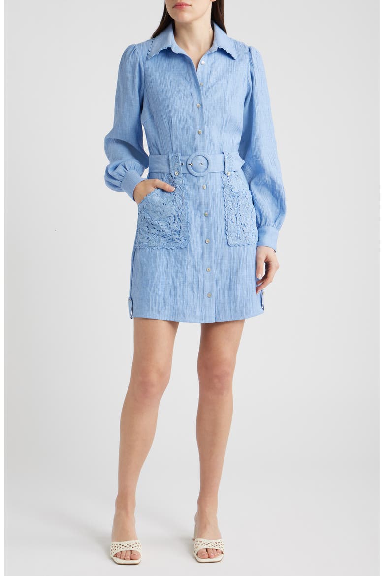Vivian Lace Trim Shirtdress, Main, color, BLUE