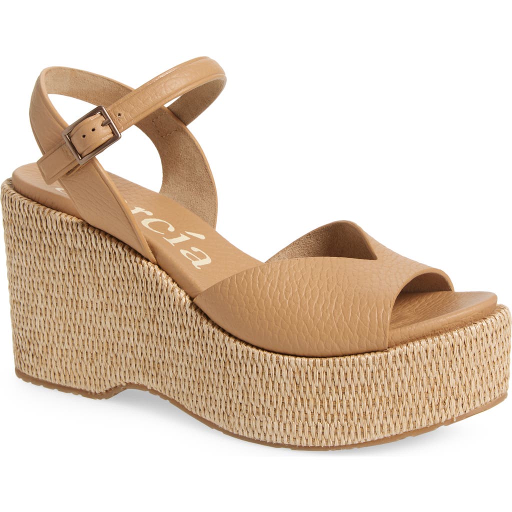 Pedro Garcia Doina Leather Platform Wedge Sandals In Camel Cervo-tejido Raffia