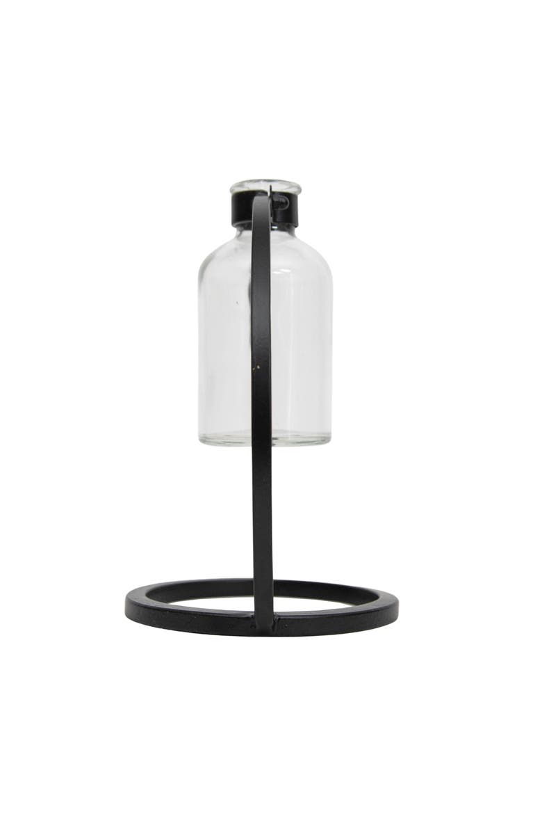 Black Metal & Glass Vase, Alternate, color, Black
