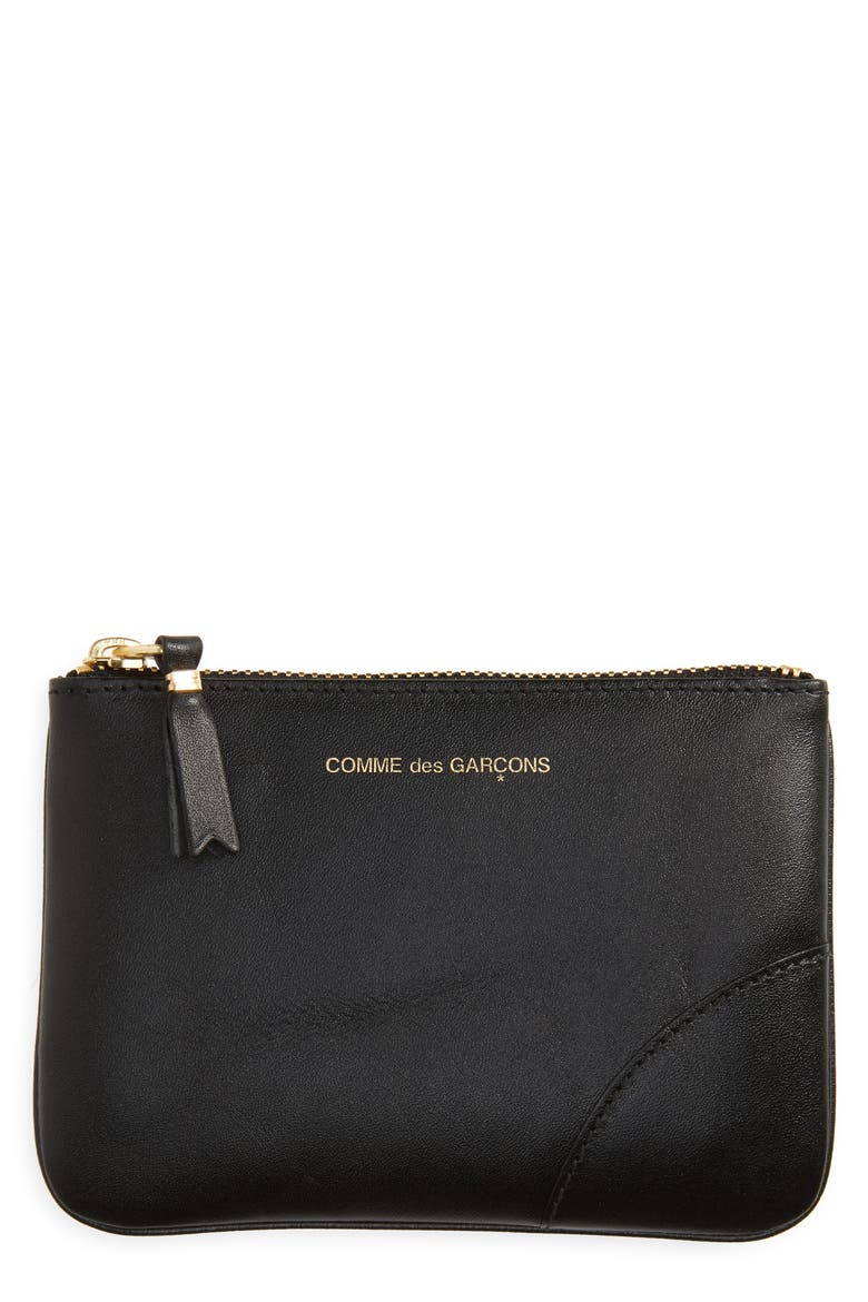 Small Classic Leather Zip-Up Pouch, Main, color, BLACK