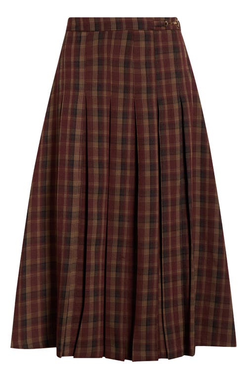 Astr The Label Vena Plaid Pleated Midi Skirt In Brown