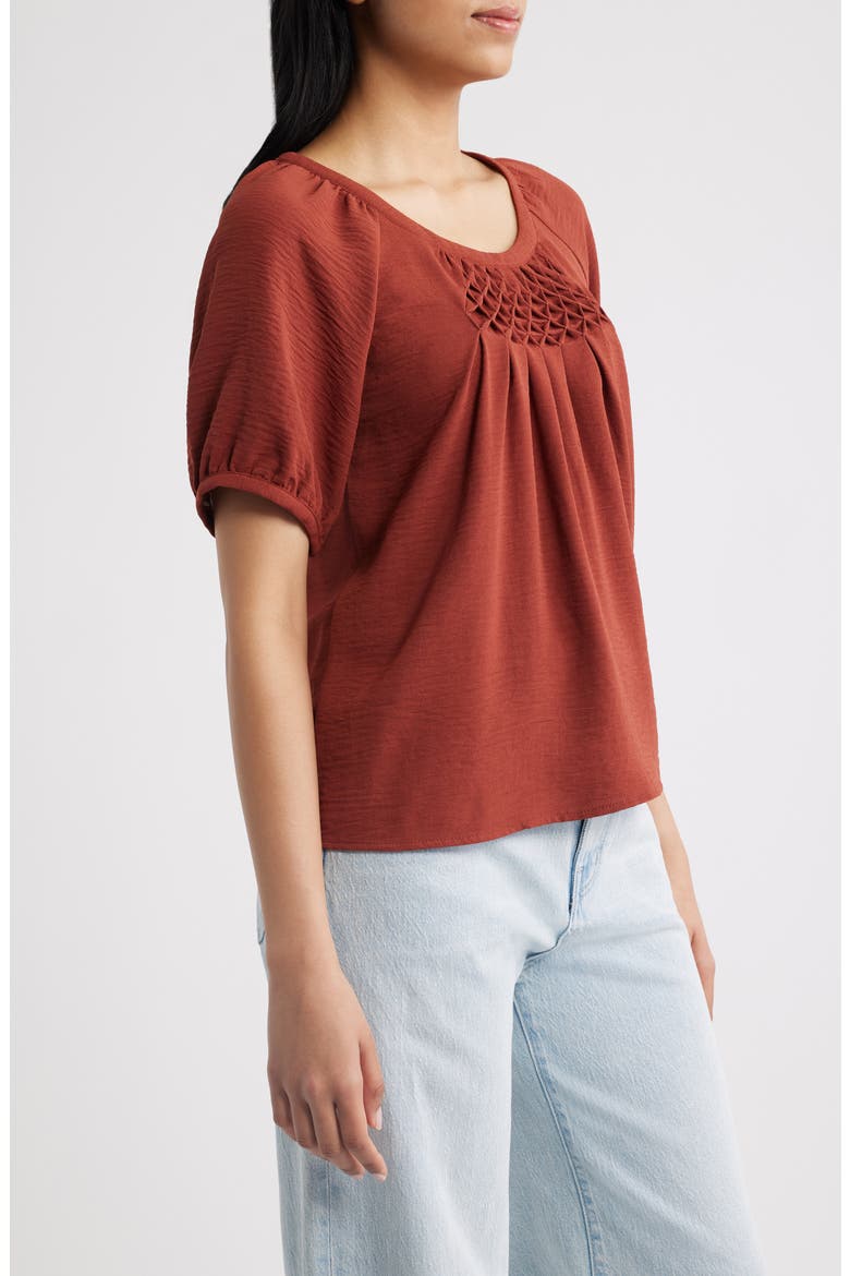 Smock Pleat Knit Top, Alternate, color, BRANDY BROWN
