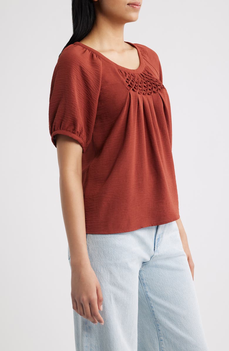 Bobeau Smock Pleat Knit Top, Alternate, color, Brandy Brown