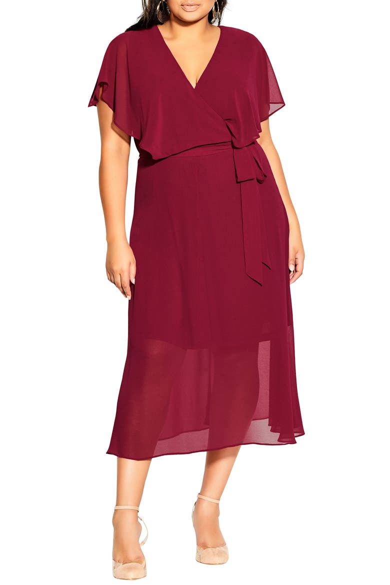 Softly Tied Faux Wrap Dress, Main, color, SANGRIA