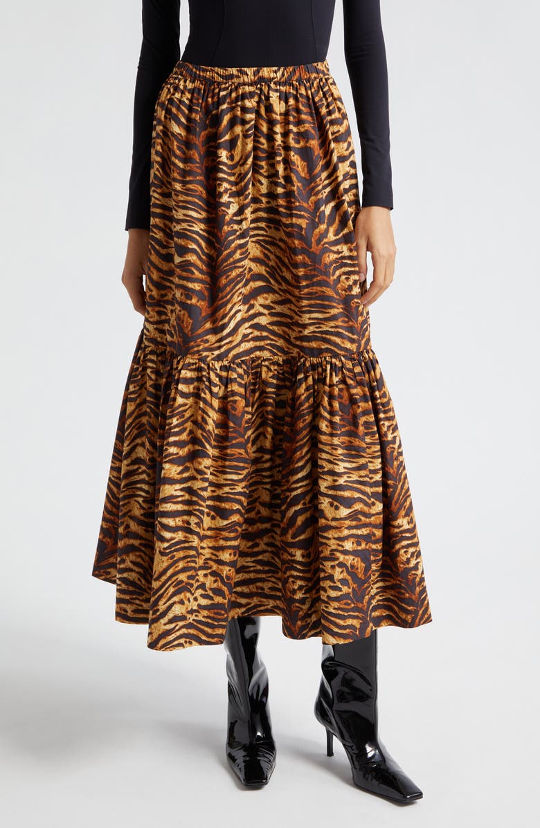 Ganni Tiered Organic Cotton Maxi Skirt, Main, color,