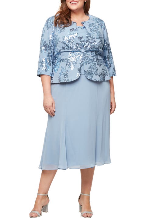 Sequin Stretch Crepe Cocktail Dress & Jacket (Plus)