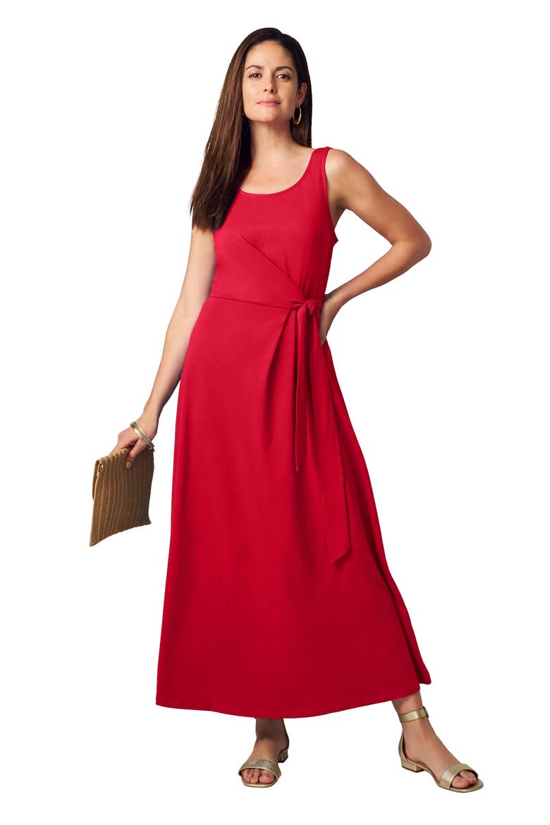 Stretch Cotton Side Tie Maxi Dress, Main, color, VIVID RED
