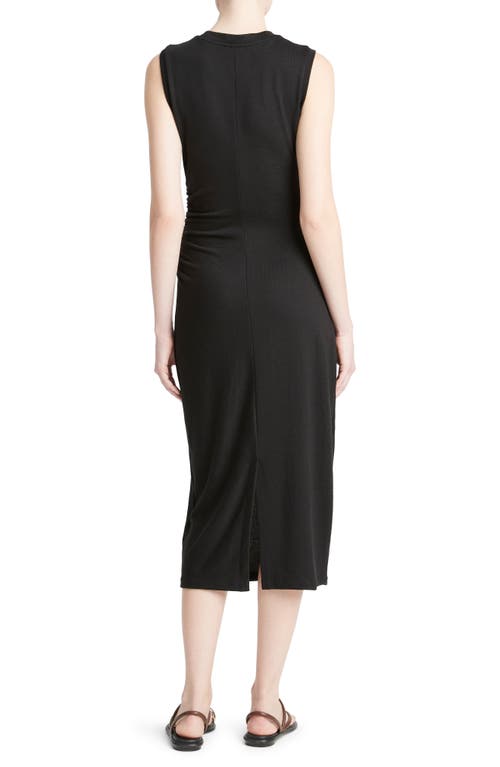Vince Side Ruched Sleeveless Knit Midi Dress In Black