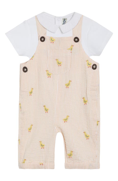 Jojo Maman Bébé Jojo Maman Bebe Cotton Bodysuit & Chick Embroidered Seersucker Overalls Set In Yellow