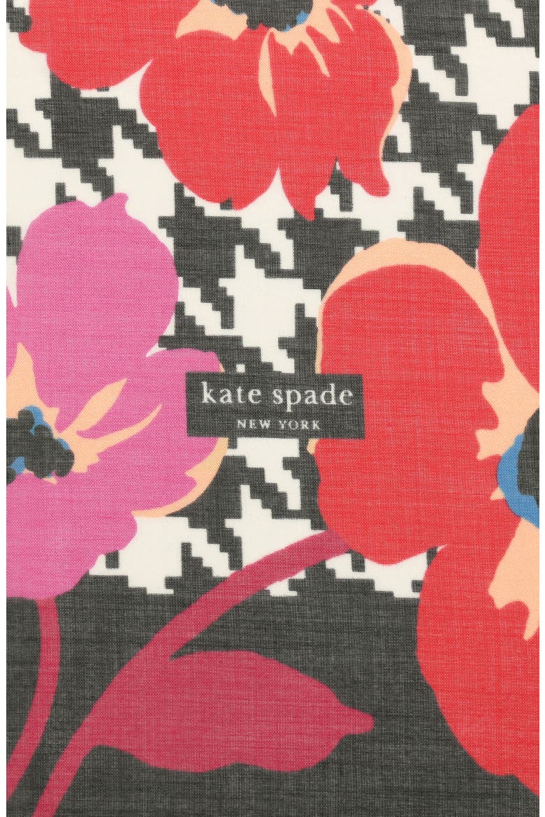 houndstooth poppies modal square scarf, Alternate, color, BLACK/ CREAM