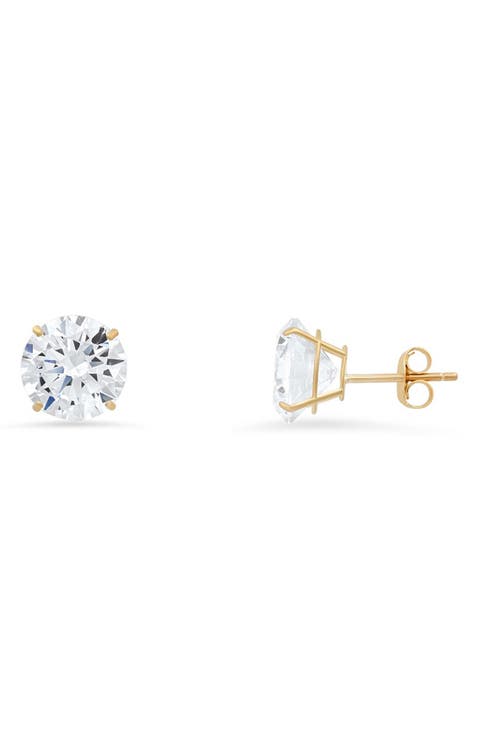 10K Gold Round Cubic Zirconia Stud Earrings